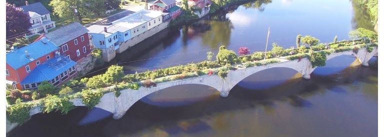 An aerial photo of the Bridge of Flowers